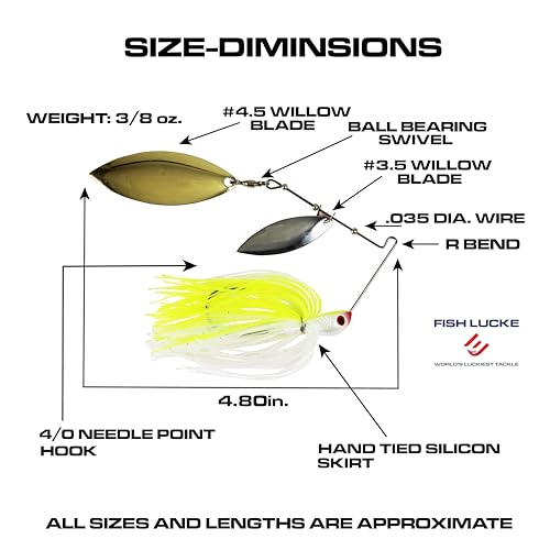 Luck E Strike Jimmy Houston Legends Spinner Bait with Willow Blades - color: Chartreuse / White, size: 3/8 OZ