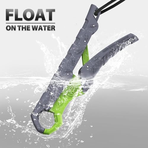 SNAIL TRAIL 7.5''/9'' Floating Fish Gripper, Fishing Grabber, Catfish Mouth Pliers, Caught Bass Holder, Digital Scale Hook Clamp, Saltwater Lip Grip Tool with Lanyard, Gifts for Men, Gray-Green - color: Gray-green, size: 9"