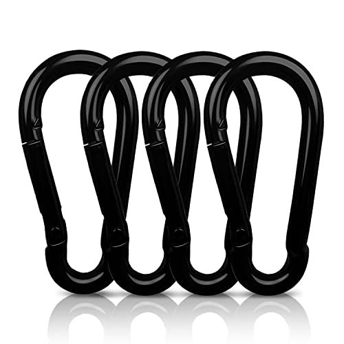 AUTMATCH Carabiner Clips, 3" Spring Snap Hook Caribeener Clips Buckle Pack Grade Heavy Duty Carabiners Quick Link for Camping, Fishing, Hiking, Traveling, 4 Pack - style: Carbon Steel - Black