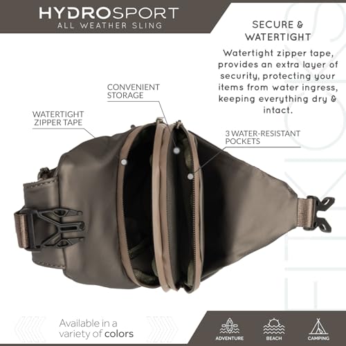 FITKICKS Hydrosport All Weather Sling Bag Unisex Crossbody Travel Hiking Chest Bag - color: Army