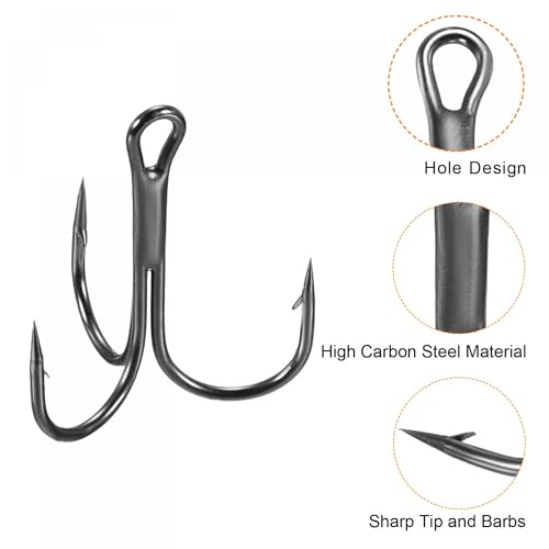PATIKIL Treble Fish Hooks, Carbon Steel Sharp Round Bend Hook Triple Barbed Hook for Freshwater Saltwater - color: Black, size: 30mm/1.18"