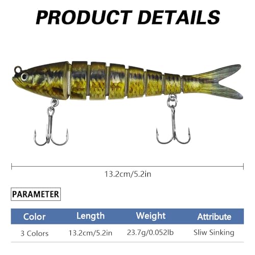 Fishing Lures for Freshwater and Saltwater，Lifelike Swimbait Lures for Bass Trout Pike，Amazing Fishing Gifts for Fishman - size: A2-5.2''0.052lb