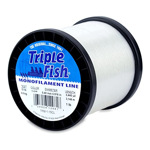 Triple Fish Monofilament Fishing Line - Strong Clear Pink Camo Color for Trolling, Bottom Fishing, Casting Main Line Catfish, Bass - color: Clear, style: 15 Lb Test / 1 Lb Spool