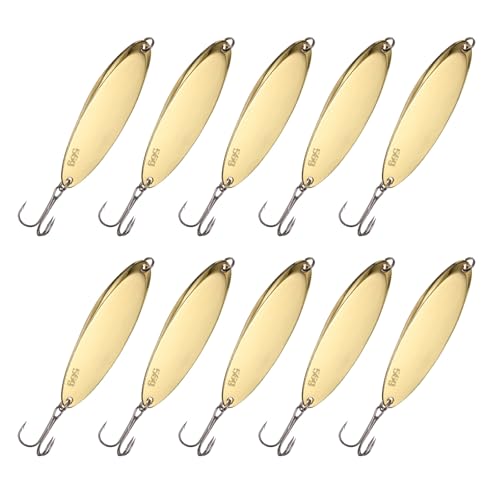 Fishing Spoons Lures, Metal Saltwater Treble Trout Lures Jigging Spoon with Treble Hooks Casting Spinner Baits - color: Gold, size: 56g / 2oz