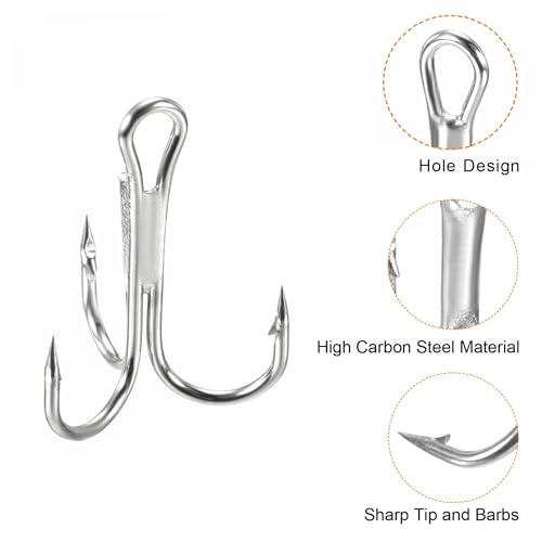 PATIKIL Treble Fish Hooks, Carbon Steel Sharp Round Bend Hook Triple Barbed Hook for Freshwater Saltwater - color: White, size: 19mm/0.75"