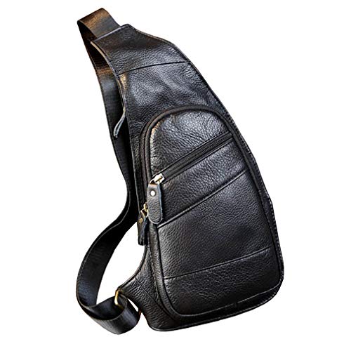Hebetag Leather Sling Bag Crossbody Backpack for Men Women Travel Outdoor Camping - color: #02black