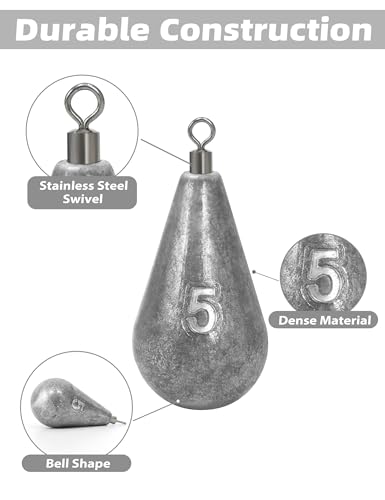 BLUEWING Casting Swivel Bell Sinkers Fishing Weights 1/2oz-8oz Drop Shot Dipsey Lead Saltwater - size: Size10: 5oz, 5 Pack