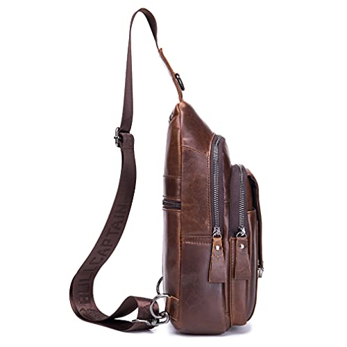 Hebetag Leather Sling Bag Crossbody Backpack for Men Women Outdoor Travel Work Shoulder Chest Pouch Camping Casual Daypack Coffee 18cm(W) x8cm(D) x30cm(H)(7.08"x3.14"x11.81") approx; - color: #08coffee