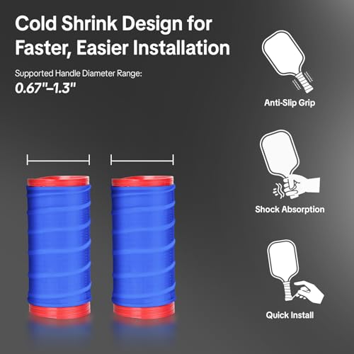 2 Pack Cold Shrink Grip Sleeve for Pickleball Paddle & Tennis Rackets, 3.9"-5.9" Expansion Non-Slip Overgrip, Vibration Dampening Handle Cover for Hammers, Pot Handles & DIY Gear - color: Blue