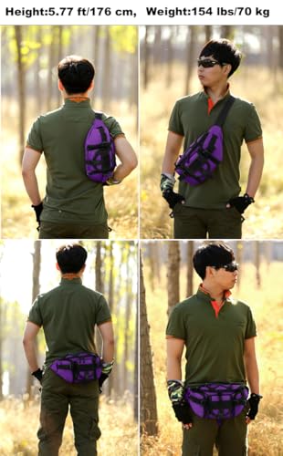 ArcEnCiel Tactical Fanny Pack for Men Women Waist Bag Hip Belt Outdoor Hiking Fishing Bumbag with Patch (Purple) - color: Purple