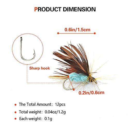 Fly Fishing Kit with Tackle Dry/Wet Fly Handcrafted Lures, Streamer for Trout, Bass, Salmon - color: 12pcs