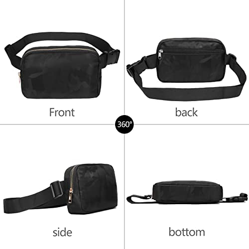 VOROLO Fanny Pack For Women And Men Crossbody Bag Belt Bag | Adjustable Strap Graduation Gifts Lightweight Travel Running - color: Black+Camo Black