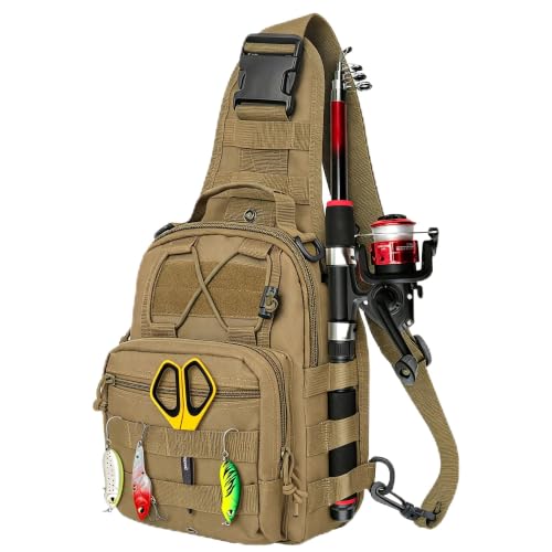 Fishing Backpack Small Fishing Tackle Storage Bag with 3 Methods of Carrying Large Capacity Sling Backpack for Outdoor Hiking Travel Hunting (Khaki) - color: Khaki