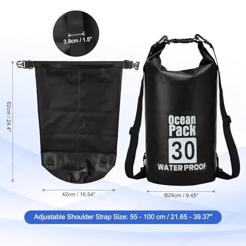 Waterproof Dry Bag, 30L Fit for Women Men Water Proof Bags Lightweight Dry Storage Floating Backpack with Whistle for Travel Backpacking Boating Kayaking Camping (Black) - color: Black, size: 30L