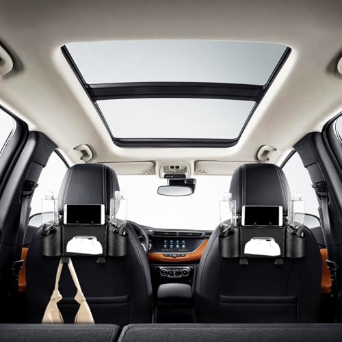 Ciieeo 4 in 1 Backseat Car Organizer with Cup Holder Tissue Box and Hooks Multifunctional Seat Back Storage Box for Road Trip Travel Accessories Universal Auto Headrest Holder - color: Black