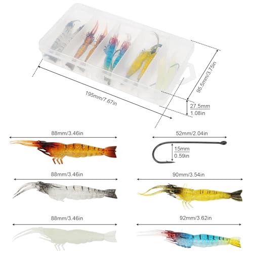 10pcs Soft Shrimp Lure Rigs Artificial Silicone Soft Bait Shrimp Fishing Lure, Artificial Bait Fishing Tackle Hooks Jigs with Hooks for Trout Bass Salmon