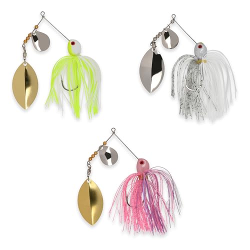 Finesse Spinner Baits for Bass Fishing, Turtleback Blade, 1/2 Oz and 3/8 Oz | 3-Pack - size: 3/8 Oz