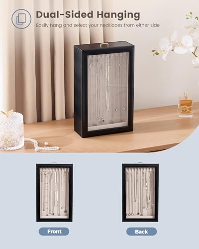 Lolalet Upgraded Double-Sided Hanging Necklace Organizer Box, Jewelry Display Case with Double-Sided Clear Window for Necklaces Bracelets, Tangle-Free Necklace Storage Box, Black, 1-Layer 20 Hooks - color: Black, size: 1-Layer, 20 Hooks