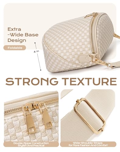 Trendy Woven Checkered Crossbody Bum Bag for Women，PU Leather Checkered Purse Fanny Packs Belt Bag (Woven Bum Bag - Beige White) - color: Woven Bum Bag - Beige White