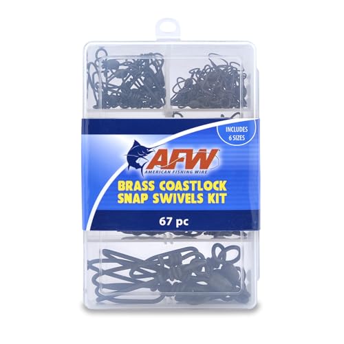 AFW Tackle Rigging Kits – Complete Saltwater Fishing Rigging Kit with Crimp Sleeves, Terminal Tackle, Storage Box, and Components for Fishing Leader Rigging & Lure Making Supplies - style: Brass Coastlock Snap Swivels Kit