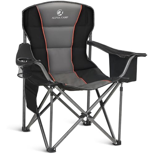 ALPHA CAMP Oversized Camping Chair 500 LBS Capacity Fully Padded Heavy Duty Lawn Chair for Heavy People, Fully Padded Portable Outdoor Chair with Cooler Bag for Camping, Fishing, Beach,1PC - color: Black-1pc