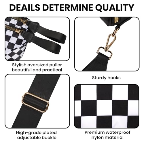 Crossbody Bags for Women, Checkered Bum Bag Crossbody, Spacious Nylon Shoulder Handbag Mom Bag (black-white checkered) - color: black-white checkered