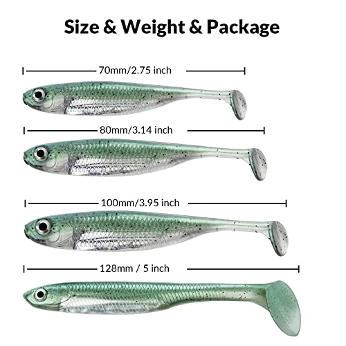 QualyQualy Soft Plastic Swimbait Paddle Tail Shad Lure Soft Bass Shad Bait Minnow Paddle Tail Swim Bait for Bass Trout Walleye Crappie - 2.75in, 3.14in, 3.94in, 5in - color: 6#, size: 3.94in - 5Pcs