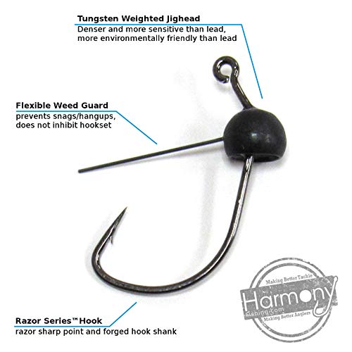 Harmony Fishing - Tungsten Weedless Wacky Jigheads (5 Pack, Black) [Finesse jig Heads for Wacky Worms/senkos] - size: 1/16 oz (5 Pack)