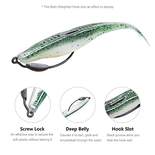 Fishing Bait Soft Plastic Lures 30/50 Pcs, Weighted Hooks 10 Pack & 40-Piece Set, 4in/5in Salty Split Tail Jerk Shad, 3/0 4/0 5/0 Weedless Swimbait Hook for Bass Fishing - color: Set B, size: 5in-30 Pcs