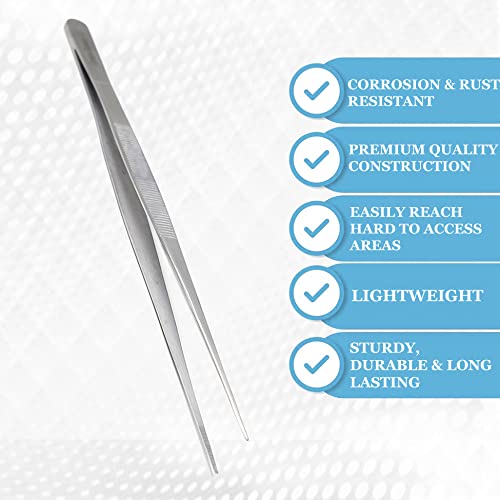 Stainless Steel High Precision Forceps with Fine Strong Straight Serrated Point to use Engineer Labware for Scientific Use, (8 Inch) - size: 8 Inch