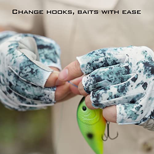 KastKing La Sal Fishing Gloves UPF50+ Sun Gloves UV Protection Fingerless Gloves Men Women for Outdoor, Kayaking, Rowing, Paddling, Canoeing, Hunting - color: A: Boulder Camo Ice, size: Large-X-Large