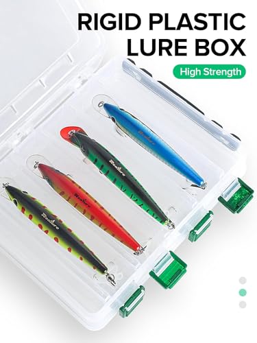 Realure Double Sided Lure Box with Handheld,4.5x17x20cm Small Fishing Lure Box,Sea Fishing Tackle Box,for Hard or Soft Lures,Diving Floating Sinking Skirted Topwater Lures,10 Grids (Transparent)