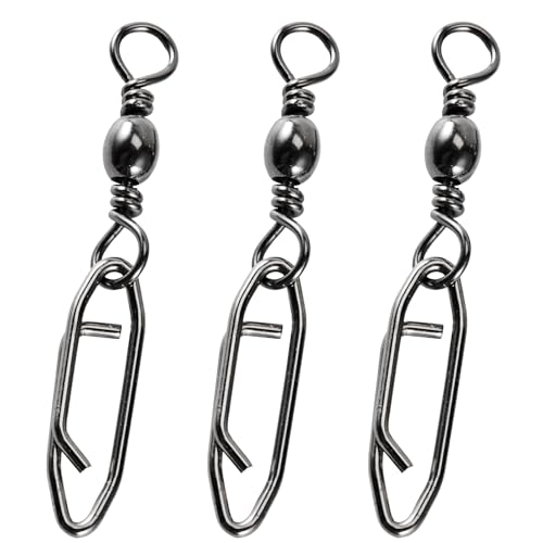 Atibin Saltwater Freshwater Snap Swivels Stainless Heavy Steel Fishing Clips Swivel Barrel Clip Fishing Snaps Rolling Speed Change Black Nickel - size: Size 6+M (55lb) 50 pcs