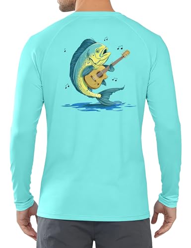 Men's UPF 50+ Sun Fishing Shirt, Long Sleeve UV Protection Tee, Quick Dry Rash Guard for Outdoor Swim Hiking - color: Aqua Blue (Mahi Guitar), size: 3X-Large