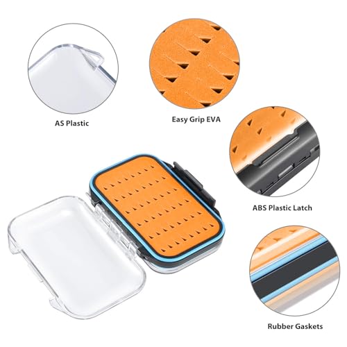 Gonex Fly Boxes for Fly Fishing Jig Boxes Two-Sided Waterproof Lightweight Fly Fishing Box Easy Grip Transparent Lid Fly Fishing Lures Box, 4.1"x 3.0"x 1.2", Orange - color: Orange, Black, Transparent, size: Size A (4.1"x 3.0"x 1.2")