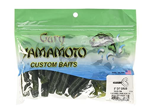 Yamamoto Custom Baits Double Tail Grub Soft Plastic Bait, 20-Pack, Bass Fishing Soft Plastic Lure, Multiple Sizes & Colors - color: WATERMELON W/ LARGE BLACK FLAKE, size: 5"