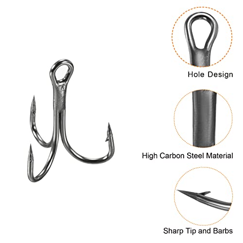 PATIKIL Treble Fish Hooks, Carbon Steel Sharp Round Bend Hook Triple Barbed Hook for Freshwater Saltwater - color: Black, size: 13mm/0.51"