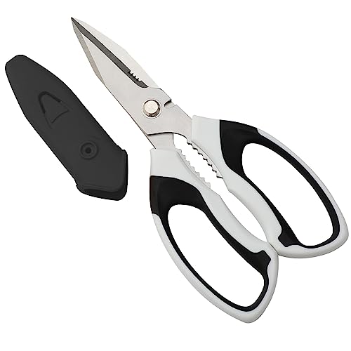 BoFuYuan 8-Inch Utility Scissors All Purpose Heavy Duty, Serrated Blade, White Comfort Grip for Cutting Carpet, Cardboard, Leather, Fabric, Multipurpose Sharp Shears for Kitchen, Garden, Office, Carft - color: White