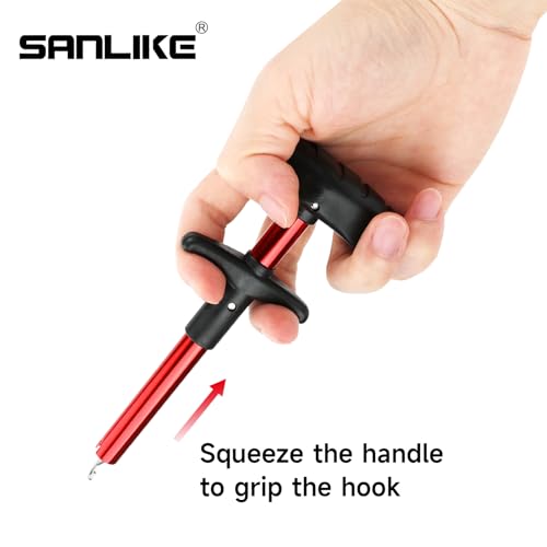 SANLIKE 2PCS Adjustable Fishing Fighting Belt ABS Rod Waist Support Tackle | Soft EVA cushion eases belly pressure, quick adjust waist strap, deep rod slot, bonus metal clip for small tackle storage - color: Red Fishing Belt & Hook Remover