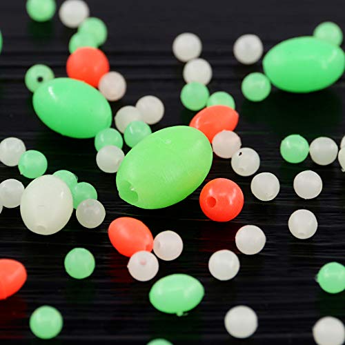 Swpeet 1050Pcs Plastic Oval Shaped Luminous Fishing Beads Assortment Kit, Soft Rigging Lures Baits Tackle Tools Floats Set for Rig