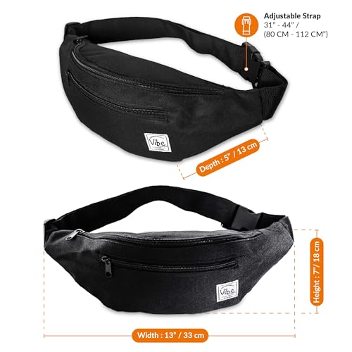 Vibe Festival Gear Rave Fanny Pack for Women Men – Festival, 4 Pockets, Adjustable Strap, Cute Waist Bag, Crossbody Belt Bag, Hiking, Running, Cycling - color: Black, size: Fits Most