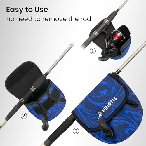 Pristis Spinning Reel Cover, Protective Pouch Bag made of 3mm Thick Impact Resistant Neoprene, Soft Adjustable Fishing Storage Protection Sleeve Case Accessory Gear for 4000-7000 series, size: L - size: L: 4000-7000 spinning reel - 1 Pack