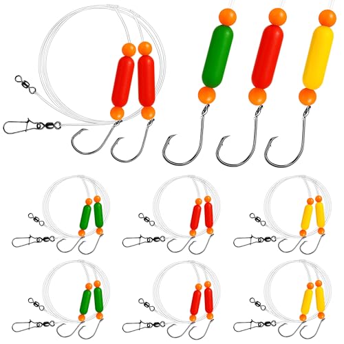 Pompano Rig Saltwater Surf Fishing Rigs – Double Drop Leader Rigs with Hooks, Floats, Beads & Snap – Easy Pre-Tied Terminal Tackle for Pompano, Whiting, Redfish - color: Assorted Colors–B, size: 6 Pack