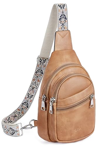 Telena Sling Bag for Women Crossbody Bags Purse for Women Vegan Leather Fanny Pack with Adjustable Strap - color: 0-camel Brown