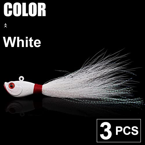 Bucktail-Jigs-Saltwater-Hair-Jigs-Head -Fishing-Lures-Assorted Kit - color: White -3 Pack, size: 1/2oz(14g)