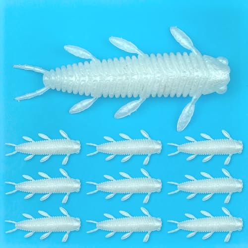 Fishing Lure, Soft Plastic Grub,10 pcs Chariot Bug Soft Lures, Wacky Worms Baits for Bass Fishing for Texas Carolina Weightless Finesse Rig Kit Gear - color: White