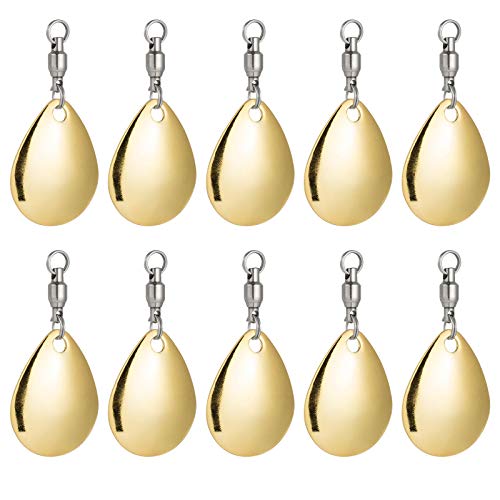Alwonder 10 Pack Spinner Blades with Ball Bearing Swivels Tail Spinner Spinnerbait Lure Making Supplies Bass Lures Soft Lures - color: #3 Colorado Blades, Gold, 10pcs