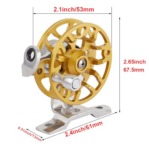Winter Fishing Reel All Metal 1.76oz(50g) Lightweight 2.1inch(53mm) Upgrade Base Right Hand Mini Fly Wheel for Trout Pike Ice Fishing Tackle - color: Yellow