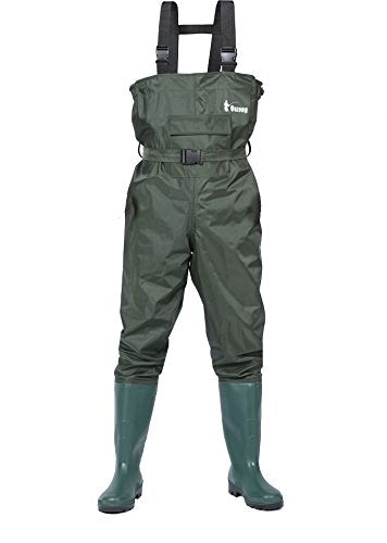 Bootfoot Fishing Chest Waders for Men Women with Boots 2-Ply Nylon/PVC Waterproof Hunting Waders with Boots Hanger - color: Green, size: 9