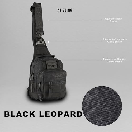 WOLFpak 4L Mini Tactical Sling Bag (Black Leopard) Compact Crossbody Backpack for Gym, Travel & EDC | Tactical Shoulder Bag with Multiple Pockets – Lightweight, Durable Sling Pack for Men & Women - color: Black Leopard